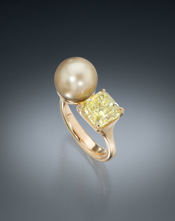 Golden South Sea Pearl and Radiant-Cut Yellow Diamond Ring