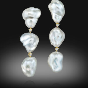 Keshi Pearl Diamond-Connected Earrings