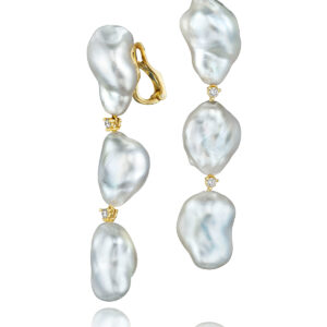 Keshi Pearl Diamond-Connected Earrings
