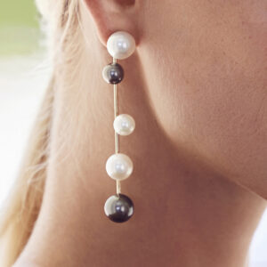 Model wearing Modernist South Sea and Tahitian Pearl Earrings
