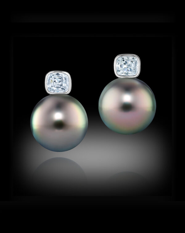 Tahitian Pearl and Antique Diamond Earrings