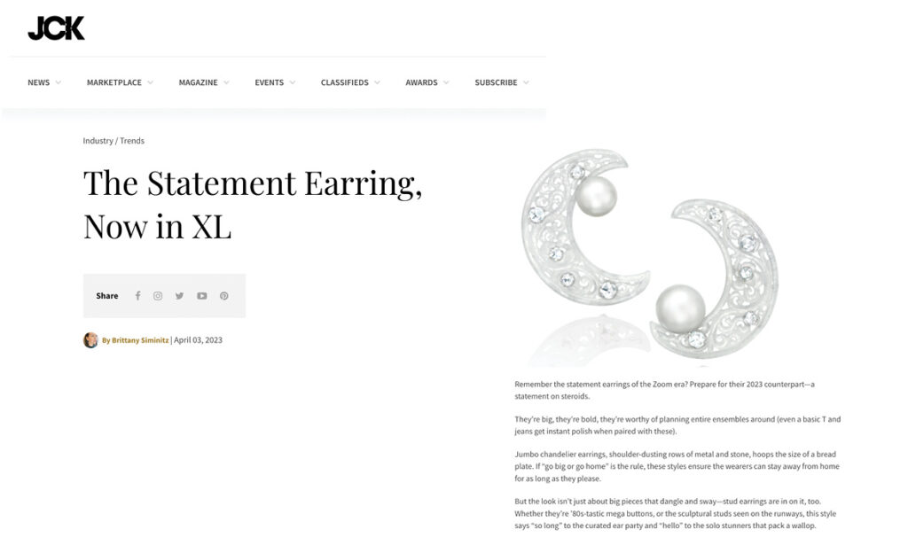 Assael Crescent moon earrings are featured in JCK's online article.