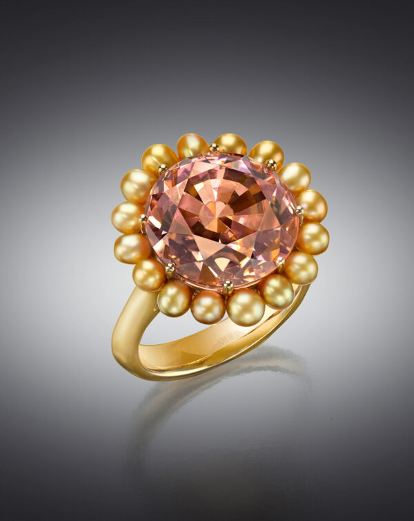 Golden Keshi pearl and bi-color tourmaline “sunset” ring