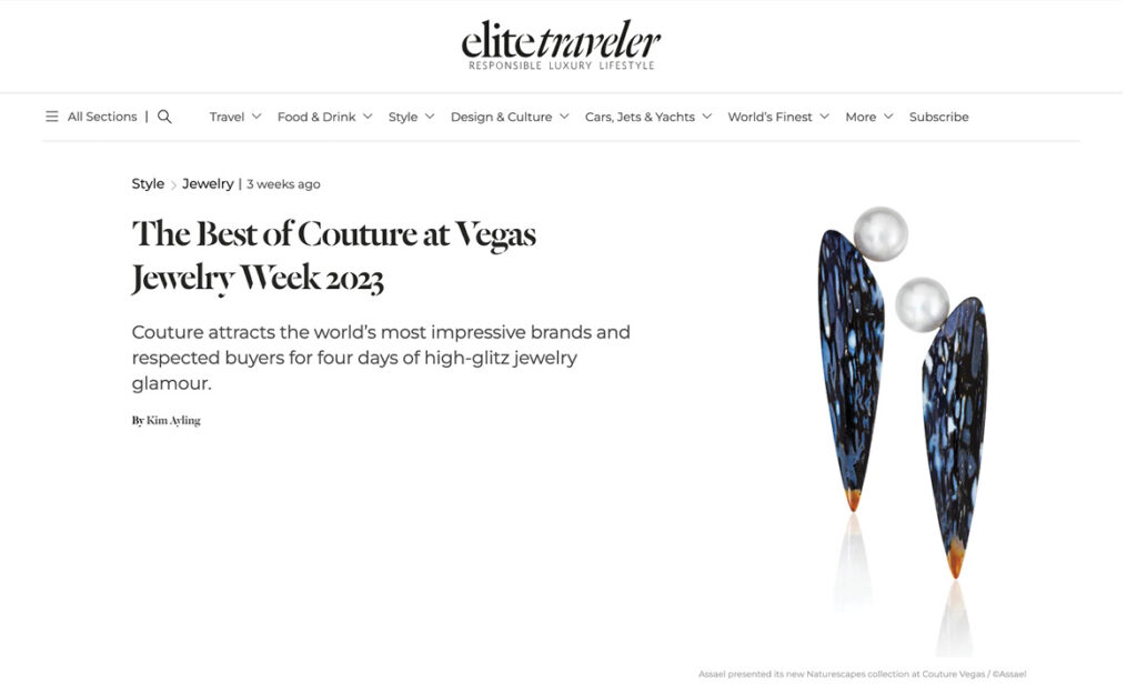 Elite traveler couture online article featuring Assael