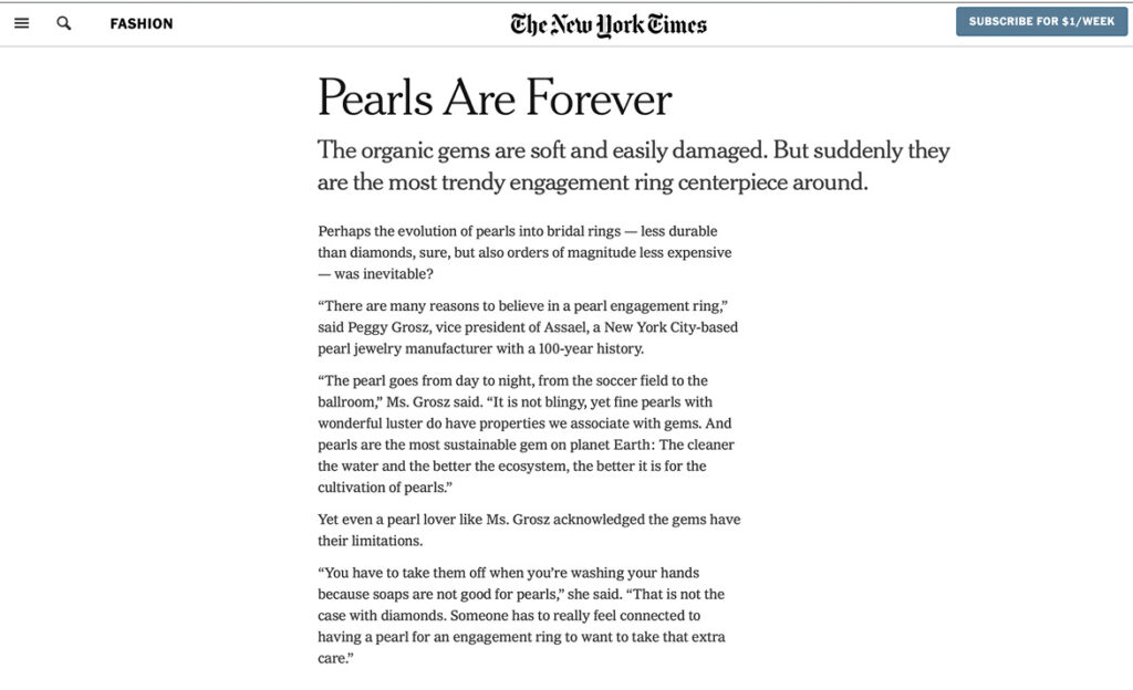 new york times pearls article Peggy Grosz