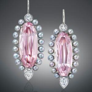 Two large Tourmalines of Pink, Silver and Mauve Natural Color Baby Akoya Pearls