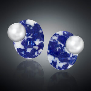 South Sea Pearl and lapis button earrings