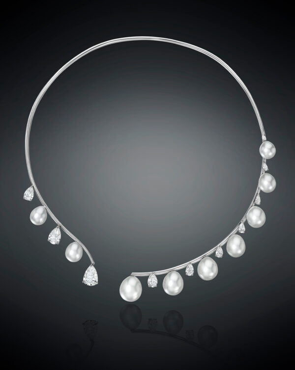 Cascade floating pearl and diamond necklace by Sean Gilson for Assael