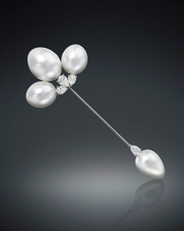 Assael Jabot Pin featuring 4 magnificent South Sea Cultured Pearl Drops
