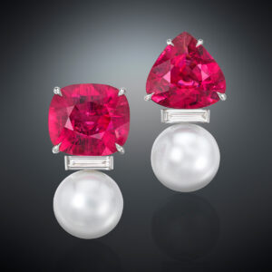 South sea pearl, rubellite and diamond earrings