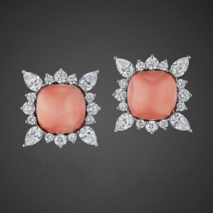 Assael Angel Skin Coral Cabochon and Diamond Earrings