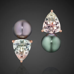 Assael “In Reverse” Tahitian Pearl and Trillion Bi-color Tourmaline earrings