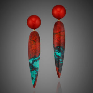 Assael Sardinian Coral Beads and long drops of colorful Sonoran Jasper earrings