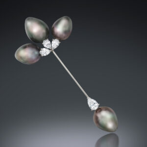 Assael Tahitian Natural Color Cultured Pearl & Diamond Jabot Pin