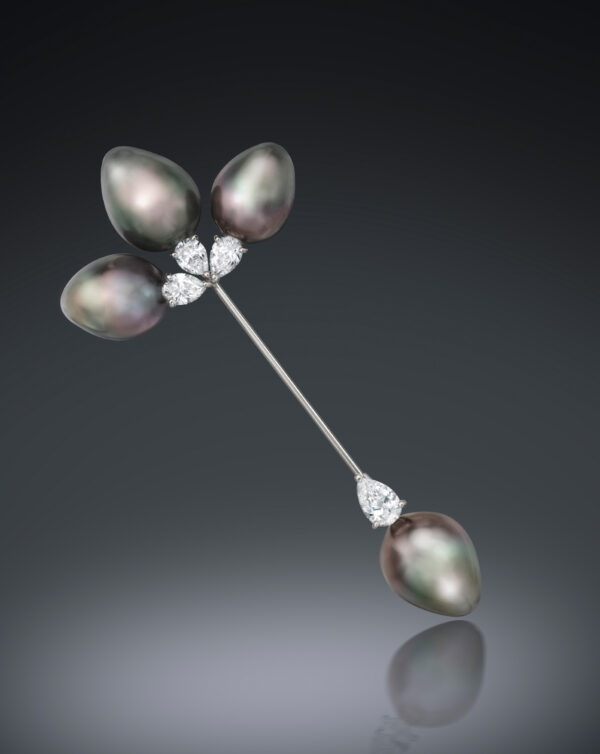 Assael Tahitian Natural Color Cultured Pearl & Diamond Jabot Pin
