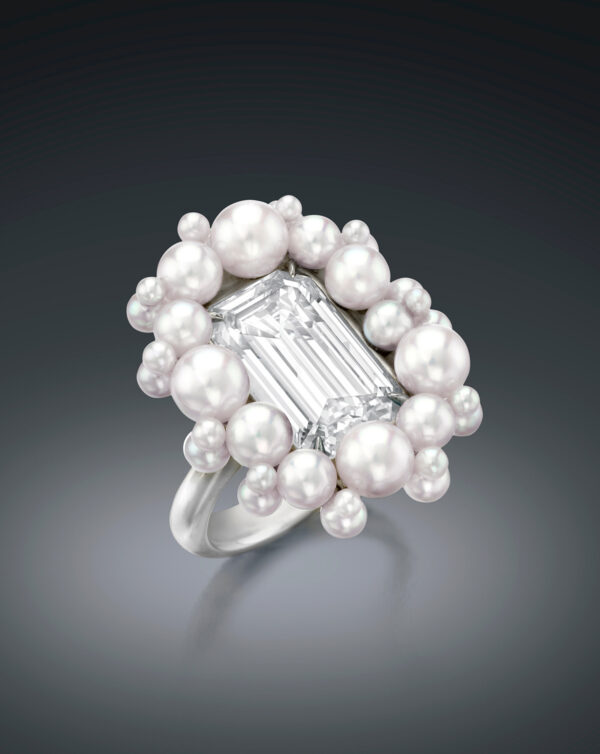 Diamond, natural pearl & akoya pearl bubble ring by Sean Gilson for Assael