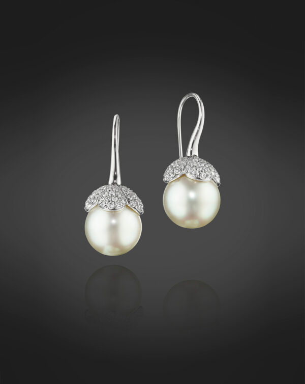 Assael South Sea Pearl and Diamond Petal Earrings