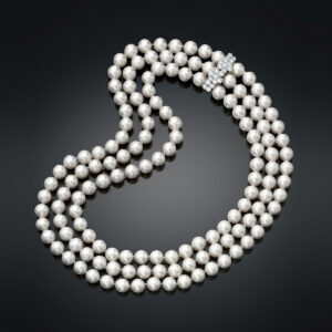 Large 3-row akoya pearl necklace with diamond clasp
