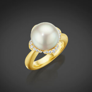South sea pearl and diamond petal ring