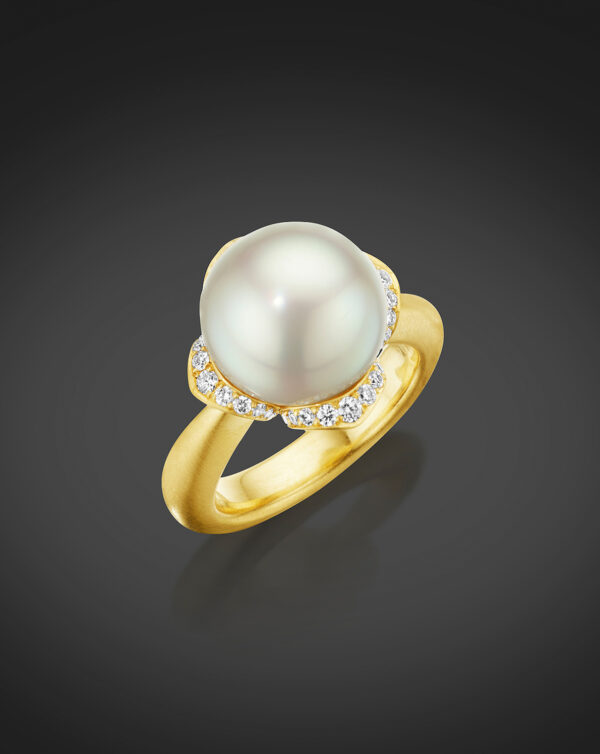 South sea pearl and diamond petal ring