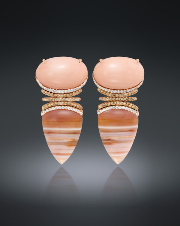 Assael Two responsibly sourced Angel Skin Coral Cabochons earrings