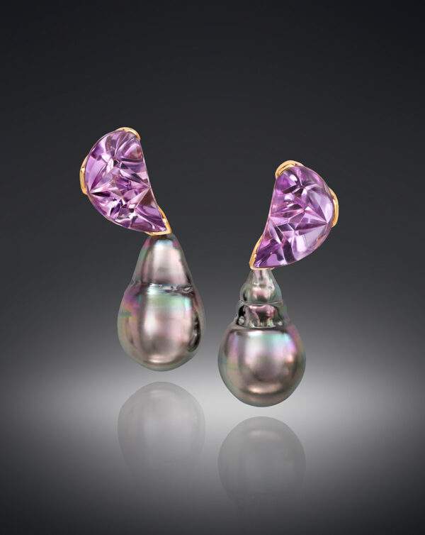 Assael Tahitian pearl & fantasy-cut amethyst earrings