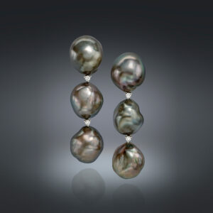 Tahitian Keshi pearl “diamond connected” earrings