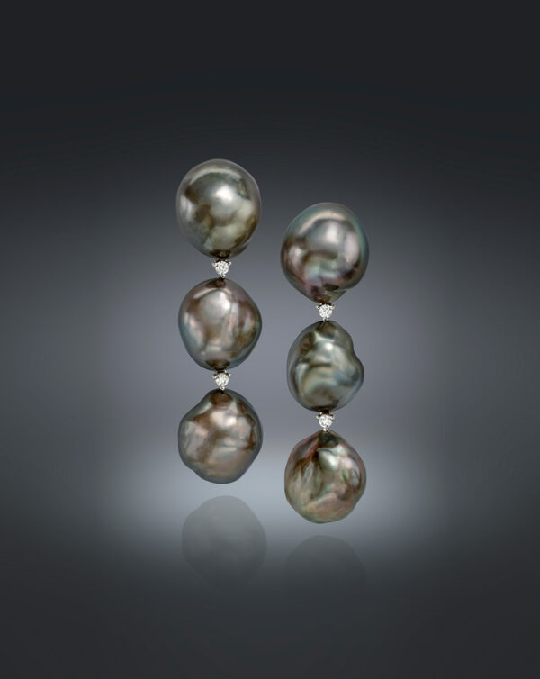 Tahitian Keshi pearl “diamond connected” earrings
