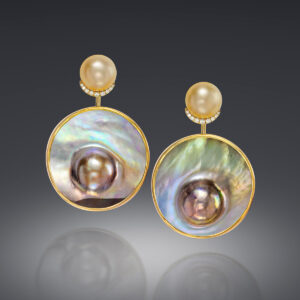fijian shell golden south sea pearl diamond earrings