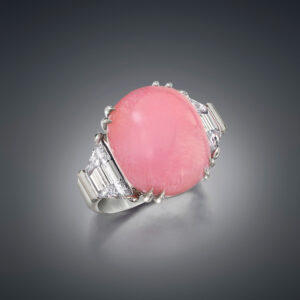 This stunning Ring evokes the Art Deco era. It stars a rare Natural Saltwater Conch Pearl