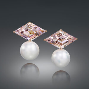 Two Fancy-Cut Morganites bring out the delicate Pink undertones of our 14.0mm South Sea Cultured Pearls.