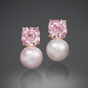 Akoya pearl and cushion-cut morganite earrings