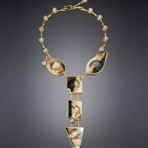 Fijian shell blister, Fijian pearl & diamond necklace