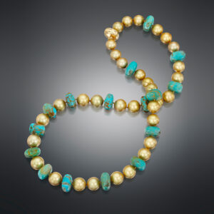 Golden south sea pearl and turquoise necklace