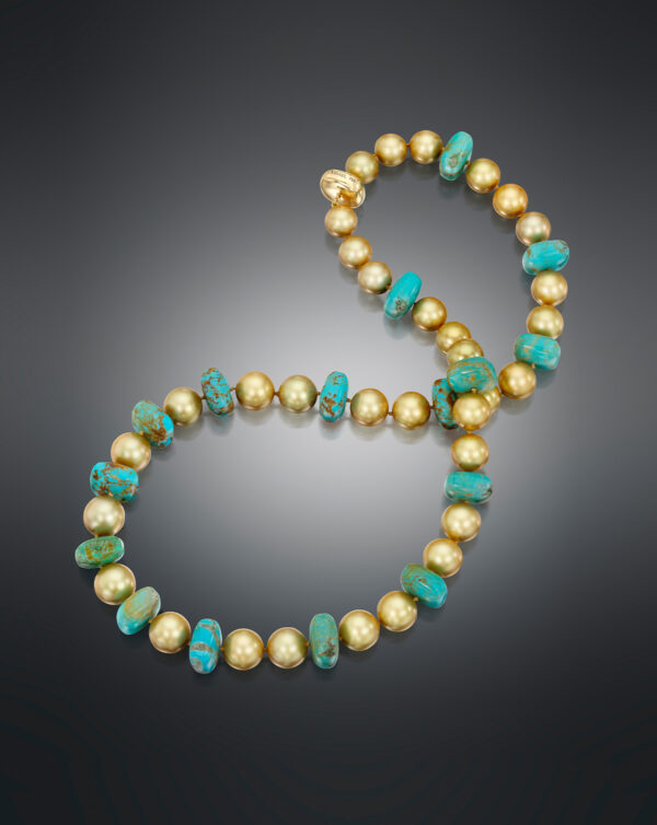 Golden south sea pearl and turquoise necklace