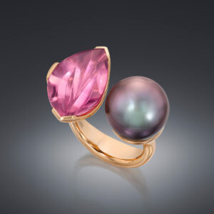 Tahitian pearl and pink tourmaline ring