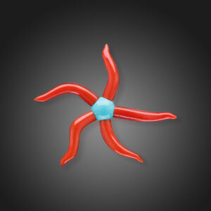 Sardinian coral and turquoise “pinwheel” brooch by Sean Gilson for assael